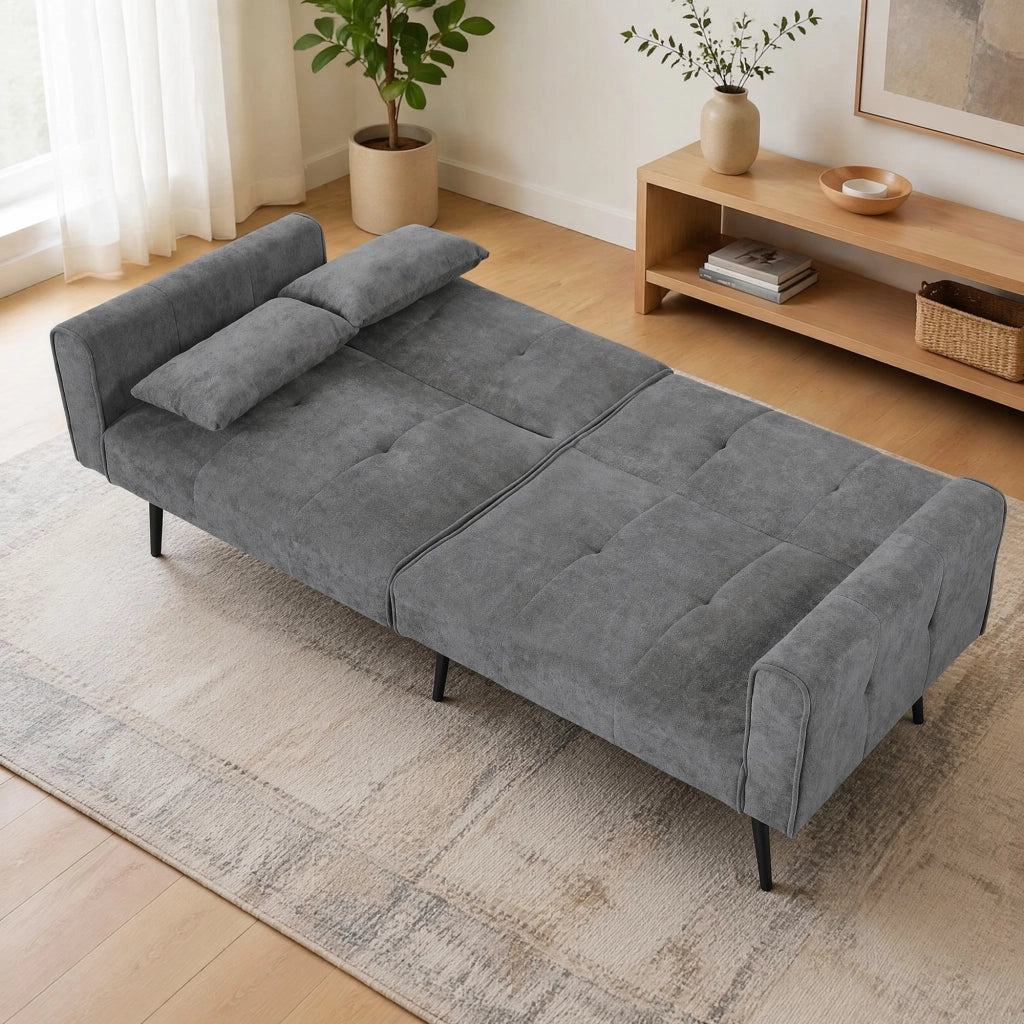 Divano Letto Convertible con Schienale Regolabile per Soggiorno e Studio, in Corduroy, Grigio