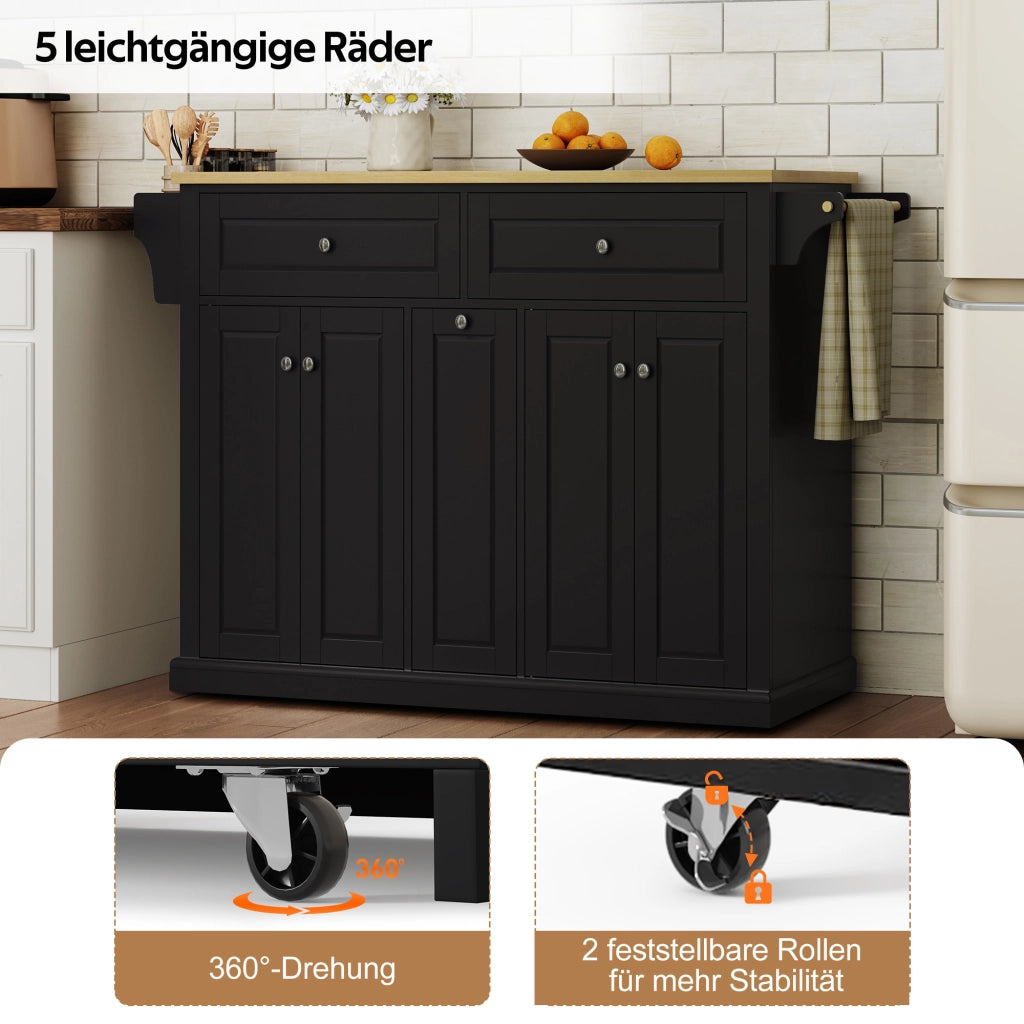 ISOLA DA CUCINA Pieghevole 121x69x89 cm MDF Naturale/Nero