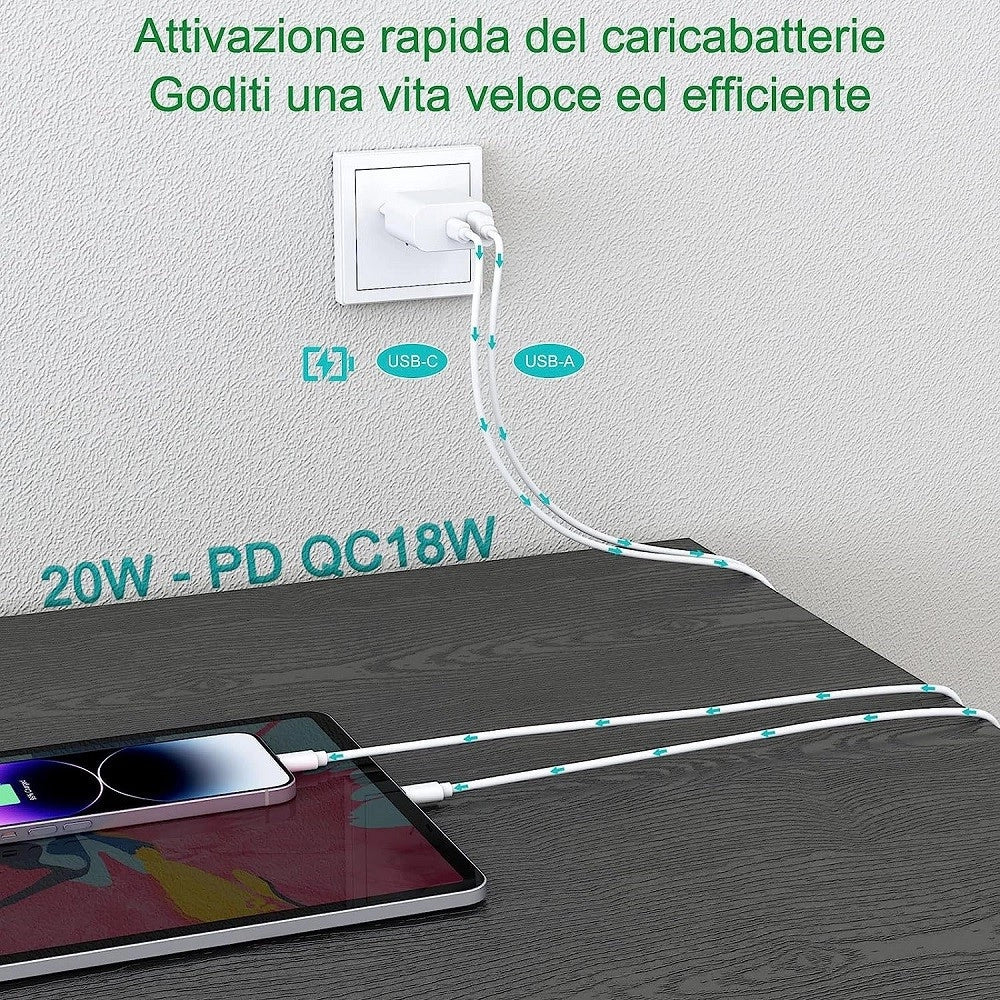 Trade Shop - Caricatore 20w Usb A Usb C Pd 3.0 Per Iphone Xiaomi Huawei Samsung Caricabatteria -