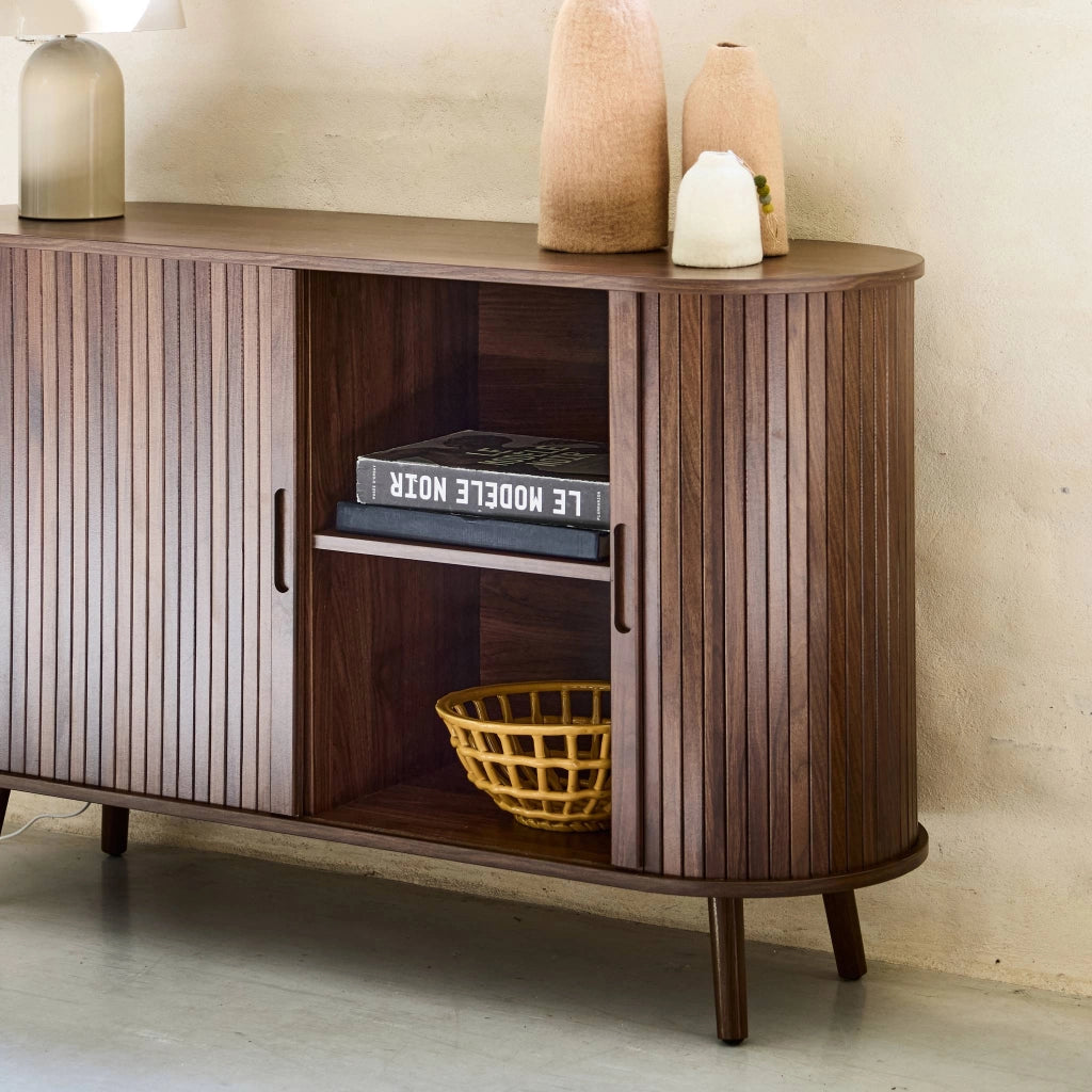 Credenza scandinava a 2 ante scorrevoli, 120cm, noce