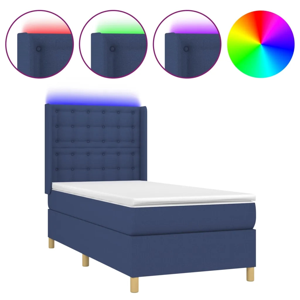 Letto a Molle con Materasso e LED Blu 90x200 cm in Tessuto cod mxl 72572