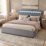 Letto matrimoniale imbottito 180x200 cm con LED, USB e vano contenitore