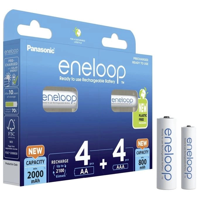 Eneloop BK-KJMCDE44E Batterie Ricaricabili Ni-MH 4x AA 2000 mAh 4x AAA 800 mAh colore Nero