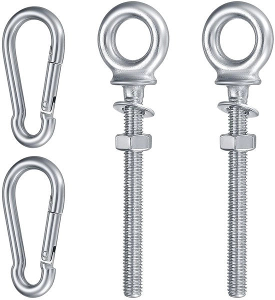 Occhiello con gancio di carabina, 2 pezzi di viti occhiali in acciaio inossidabile con dente di gomito metrico