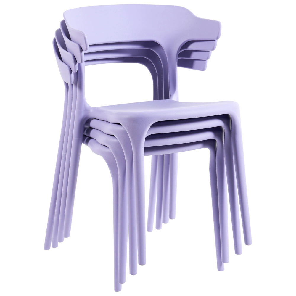 Set di 4 sedie da giardino viola in polipropilene leggero resistente alle intemperie in plastica per interni e per esterni moderno