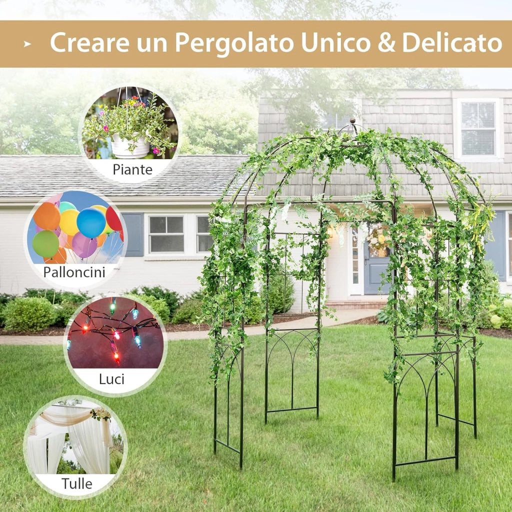 Pergola da Giardino a Forma di Gabbia d’Uccello, Pergole ad Arco in Metallo per Piante Rampicanti, Ideale per Matrimoni, Feste e Cerimonie, 211 x 211 x 256 cm