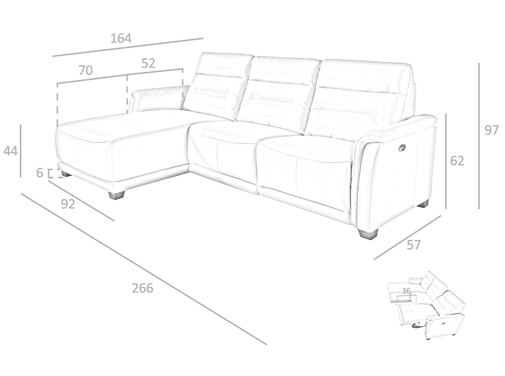 Divano chaiselongue in pelle e con relax