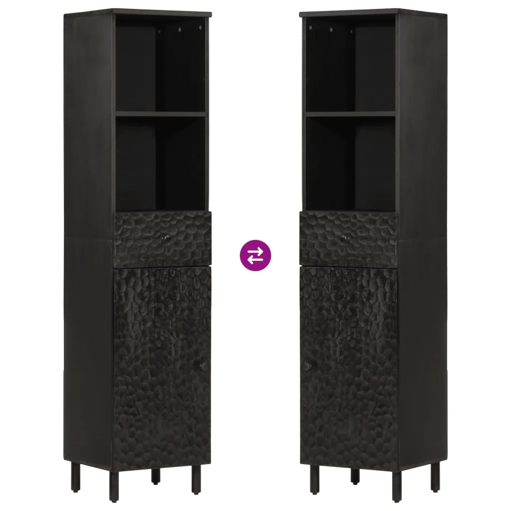 Mobile da Bagno Nero 38x33x160 cm in Legno Massello di Mango 356841