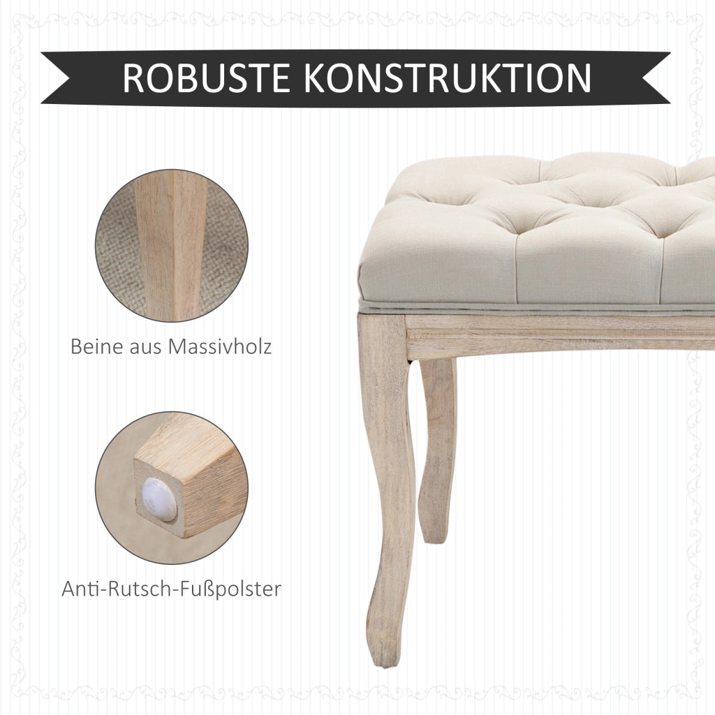 PANCA imbottita 110x40x48 cm in lino beige con gambe in legno