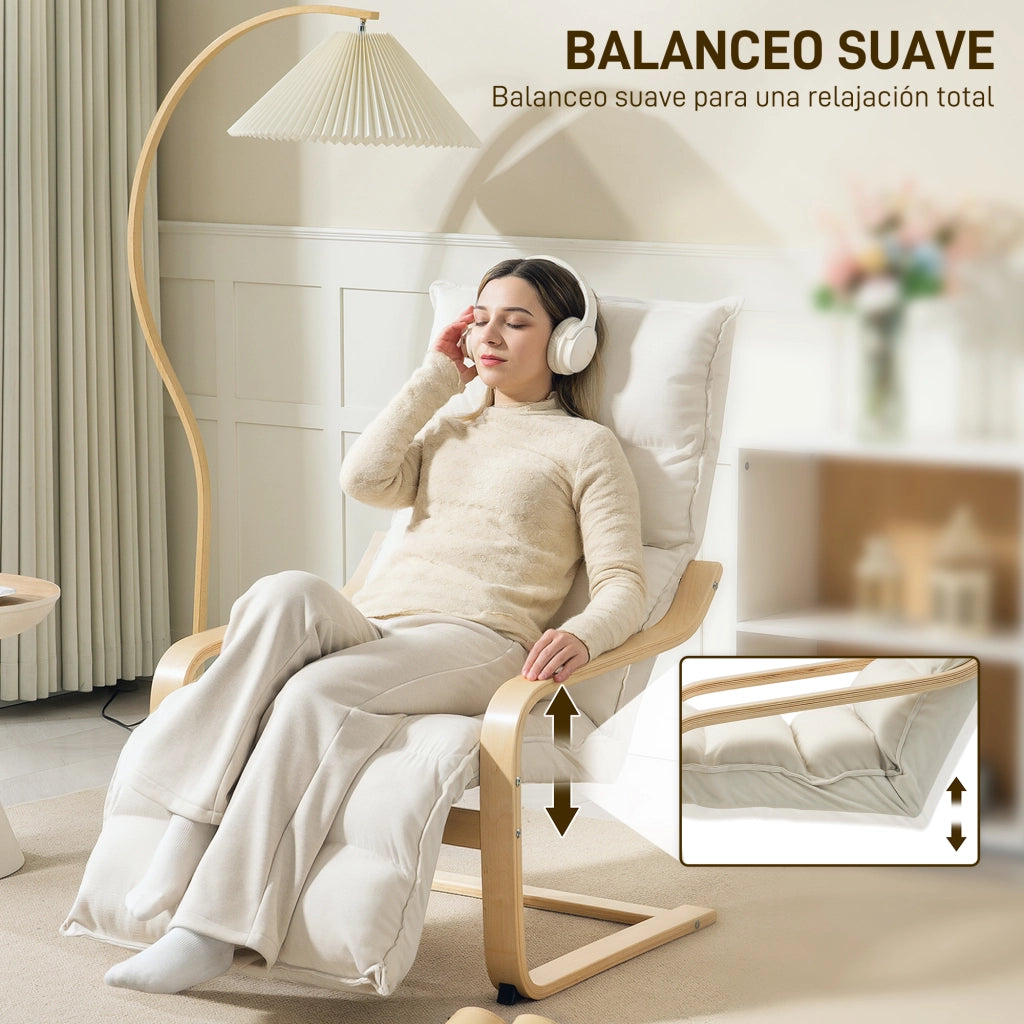 Poltrona Relax con Poggiapiedi Regolabile in Velluto Crema ¨C Zephmum ¨C 67x93x105 cm