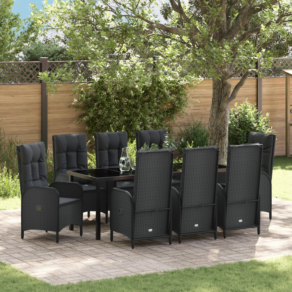 Set da Pranzo da Giardino 9 Pezzi Nero Rattan Polietilene