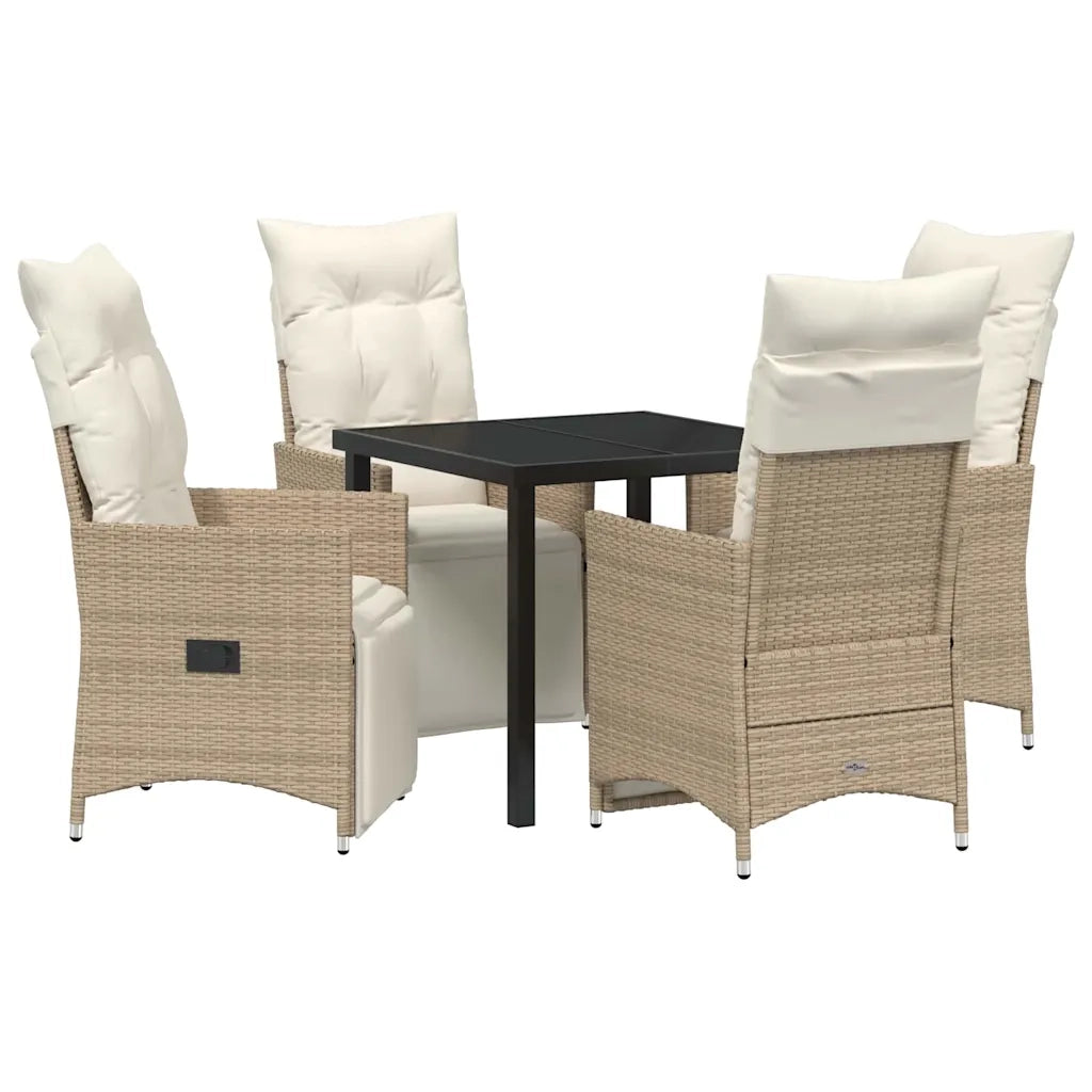 Set da Pranzo per Giardino con cuscino 5 pcs Beige polyrattan