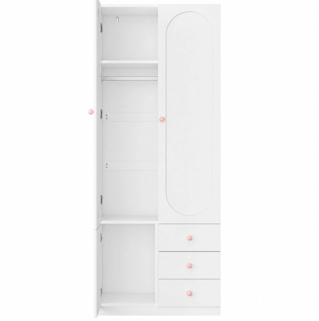 ARMADIO 2 Ante con 3 Cassetti 80x50x200 cm Bianco MDF
