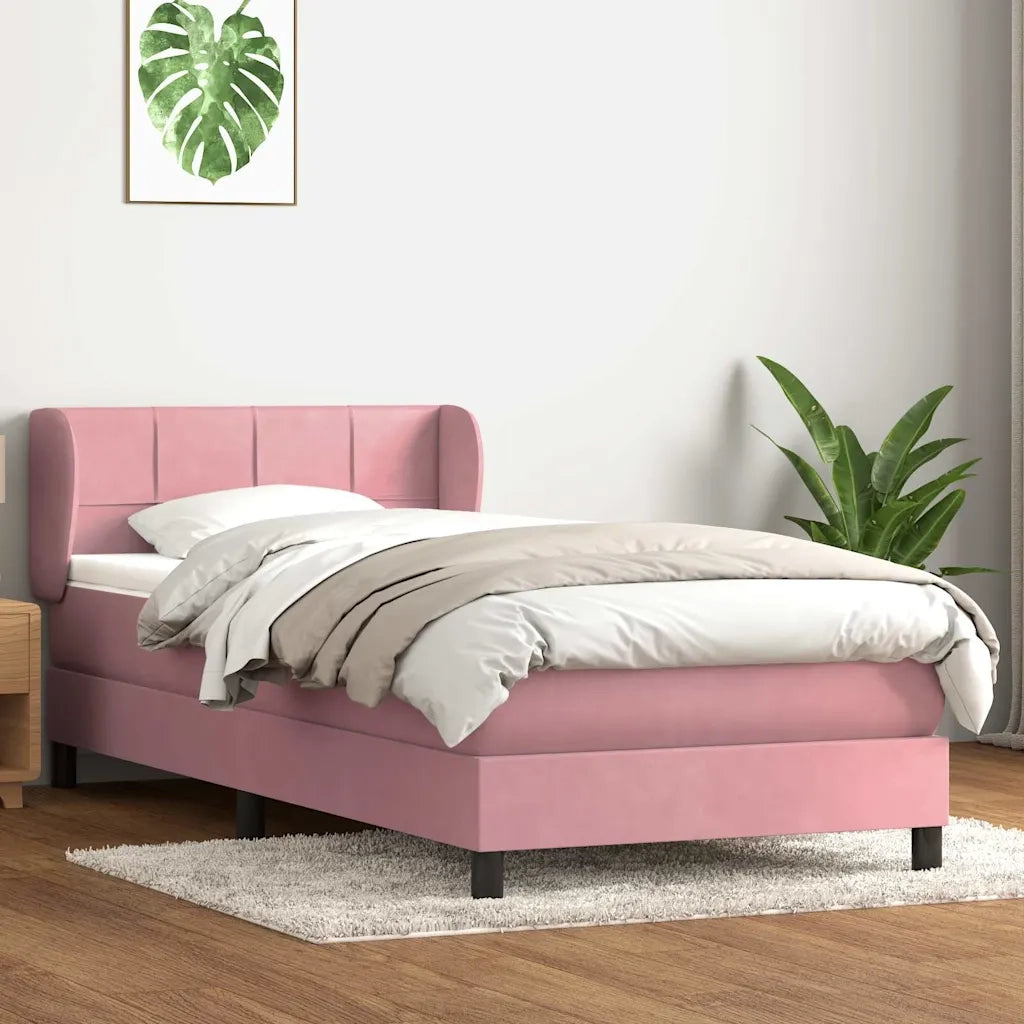 Letto singolo | Letto per adulti | Giroletto a Molle con Materasso Rosa 80x220 cm Velluto
