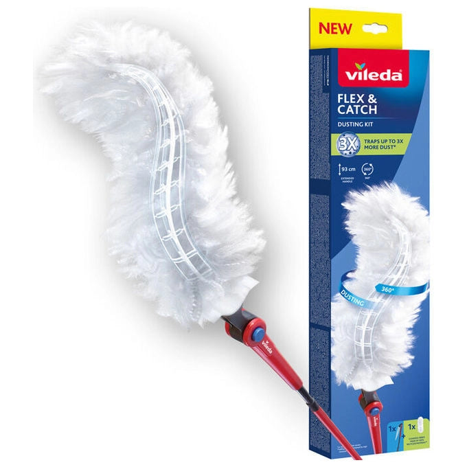 Vileda sistema polvere Flex and Catch, manico telescopico lungo regolabile, 1 ricambio incluso, bianco