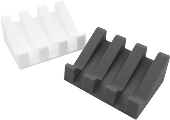 Set di 2 contenitori di sapone in silicone con scarico per bagno e cucina - Contenitore per sapone per mantenere il sapone asciutto - Ideale per docce e viaggi - Grigio e bianco