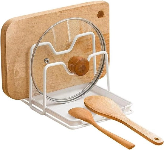 Pannello di supporto multifunzionale con 2 strati e cassetta per liquidi - Organizzatore per la cucina e la cottura con supporti per coperchi, spiedini e altro