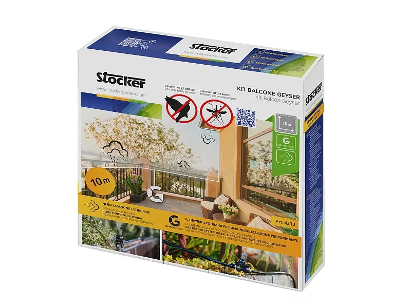 Kit balcone Stocker Geyser tubo 10mt 3 ugelli 3 raccordi a T 1 tappo 5 fermatubo