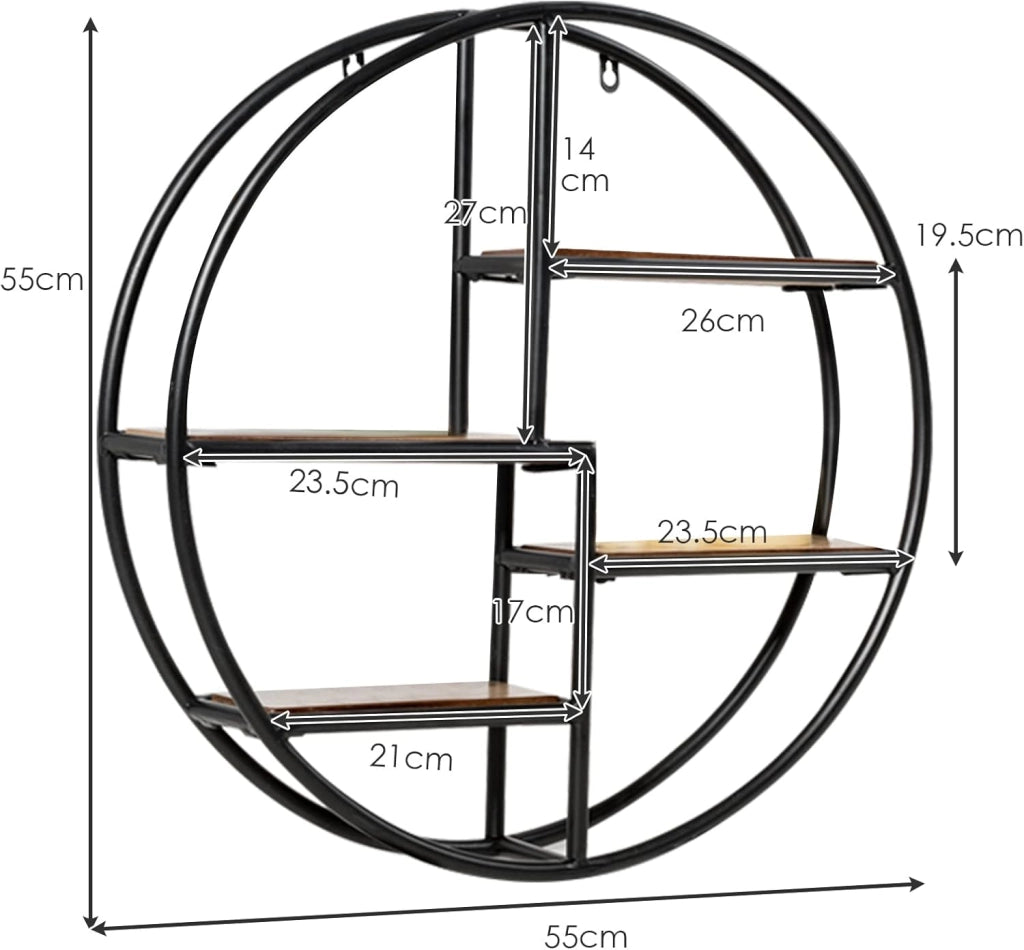 Mensola Rotonda da Parete con 4 Ripiani, Mensola Decorativa da Appendere, Design Moderno, Decorazione da Parete per Soggiorno, Camera da Letto, Cucina,55x11x55 cm