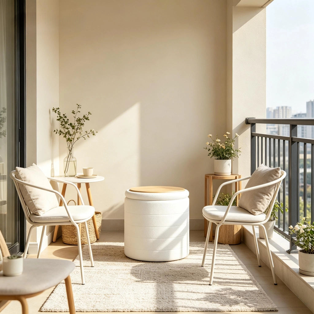 Pouf contenitore pieghevole con spazio portaoggetti coperchio reversibile seduta imbottita in teddy fleece bianco