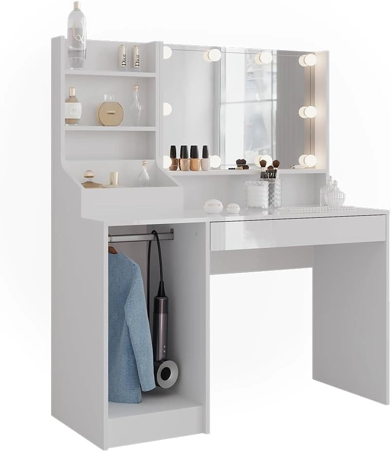 Tavolo da toeletta Sherry, Bianco/bianco lucido, 119.8 cm 4 parti