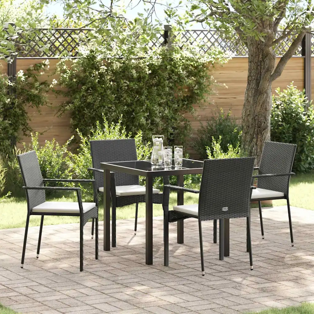 Set da Pranzo per Giardino con cuscino 5 pcs Nero polyrattan