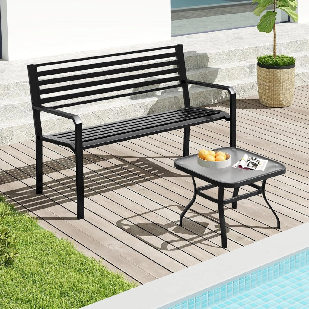 Panca da giardino per 2-3 persone, panca da parco con schienale alto e braccioli, sedia in metallo con carico di 300 kg, poltrona da esterno per terrazza, balcone, patio (modello 3)