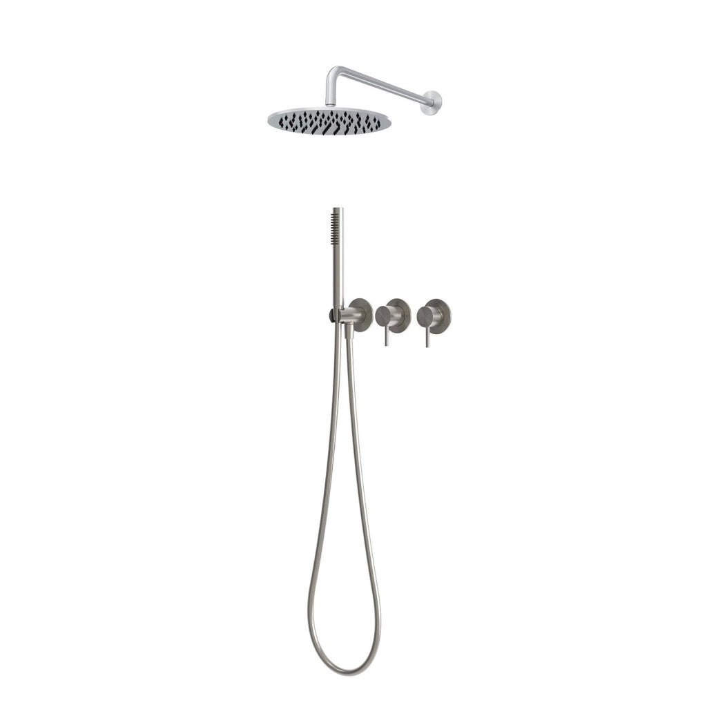 Kit incasso doccia parete 30 acciaio inox 316L colore inox con soffione 30 cm braccio miscelatore deviatore doccino supporto e tubi flessibili KIT-DOCCIA-PARETE-30-INOX