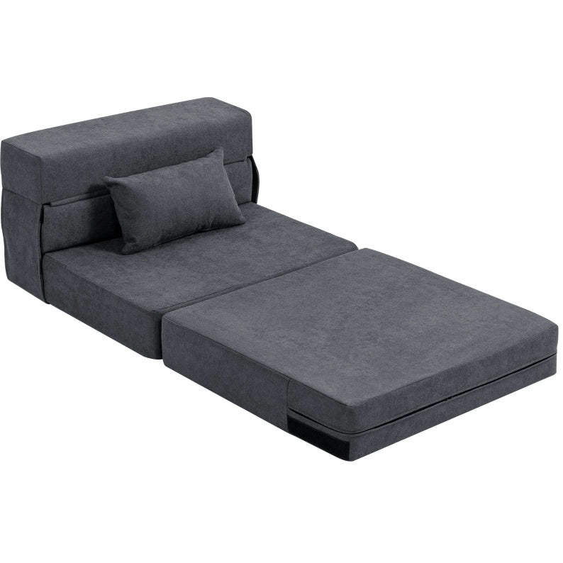 Poltrona letto pieghevole 3 in 1 grigio scuro con cuscino