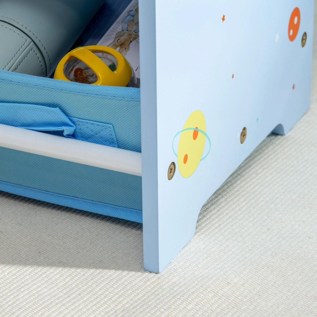 Mobiletto Portagiochi 63x30x60cm con 9 Cestini Rimovibili in MDF e Tessuto Azzurro