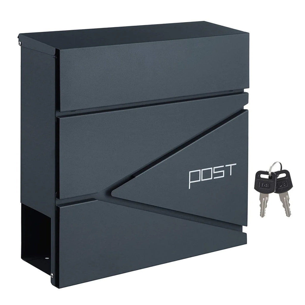 Cassetta postale da parete con porta giornali e portachiavi facile da installare design moderno grigio antracite 12_0004400