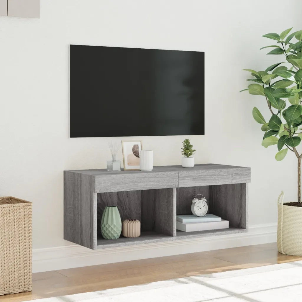 Mobile Porta TV con Luci LED Grigio Sonoma 80x30x30 cm 837151