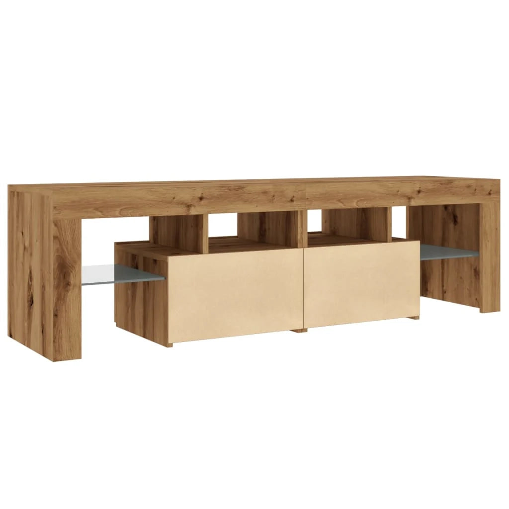 Mobile TV multimediale mensola per TV credenza mobile TV sala da pranzo soggiorno camera da letto con luci a LED rovere lavorato a mano legno ingegnerizzato marrone 02_0026706