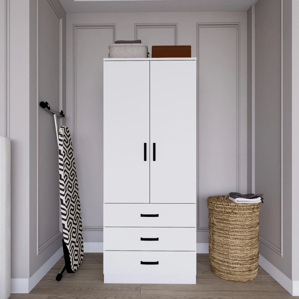 Armadio Camera da Letto Sondrio, Guardaroba 2 Ante Appendiabiti, 60x175h cm Bianco