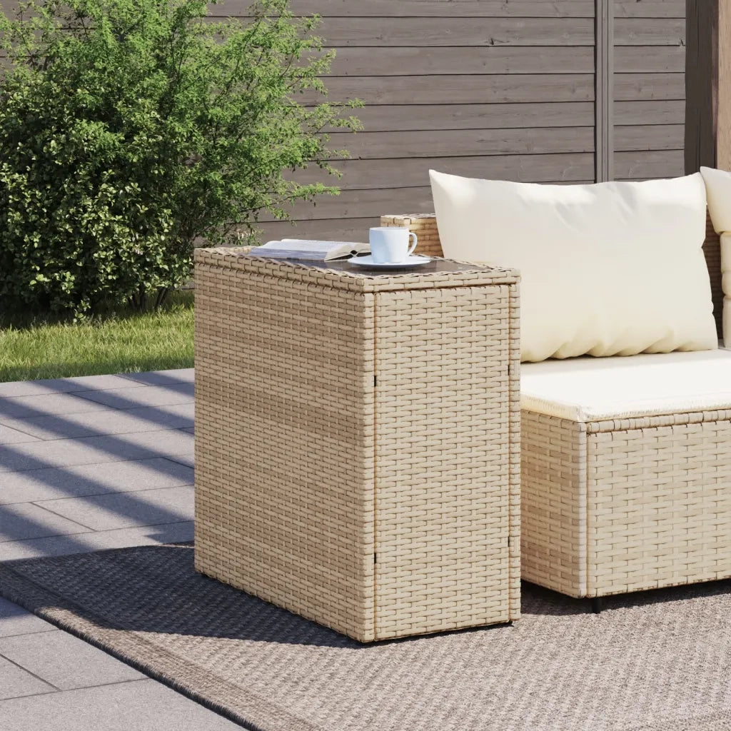 Tavolino da Giardino Piano Vetro Beige 58x27,5x55 cm Polyrattan 366071