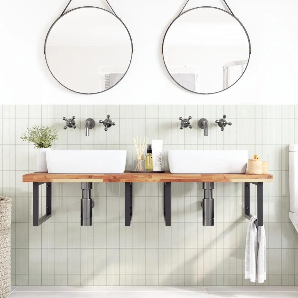 Ripiano a Parete per Lavabo in Acciaio e Massello di Acacia 3302945
