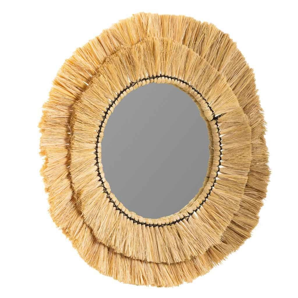 Specchio rotondo in fibra naturale marrone 57x57x6h