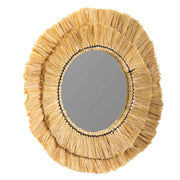 Specchio rotondo in fibra naturale marrone 57x57x6h