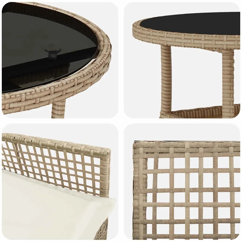 Set da Pranzo per Giardino 3 pcs Beige polyrattan 3334949
