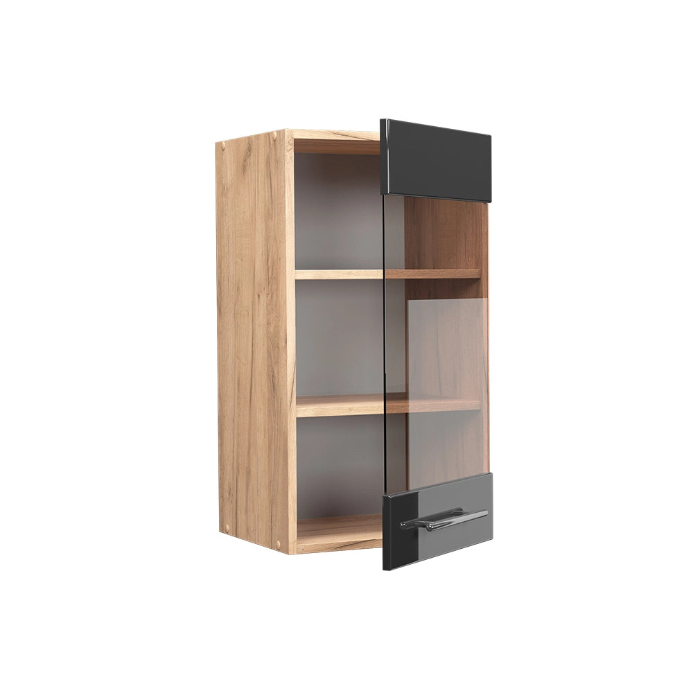 Mobile da cucina in vetro Fame-Line Antracite lucido/Rovere dorato 40 cm Vicco