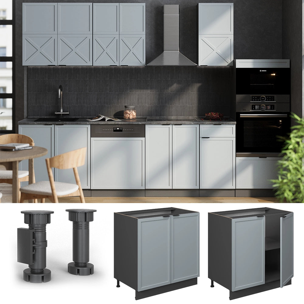 Mobile lavello cucina Fame-Line Blu-grigio chiaro/Antracite 80 cm con ripiano, PL Rovere Vicco