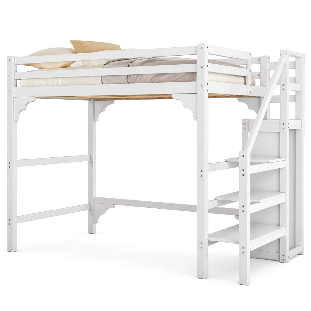 Letto a soppalco 140x200 cm con armadio e scala contenitore