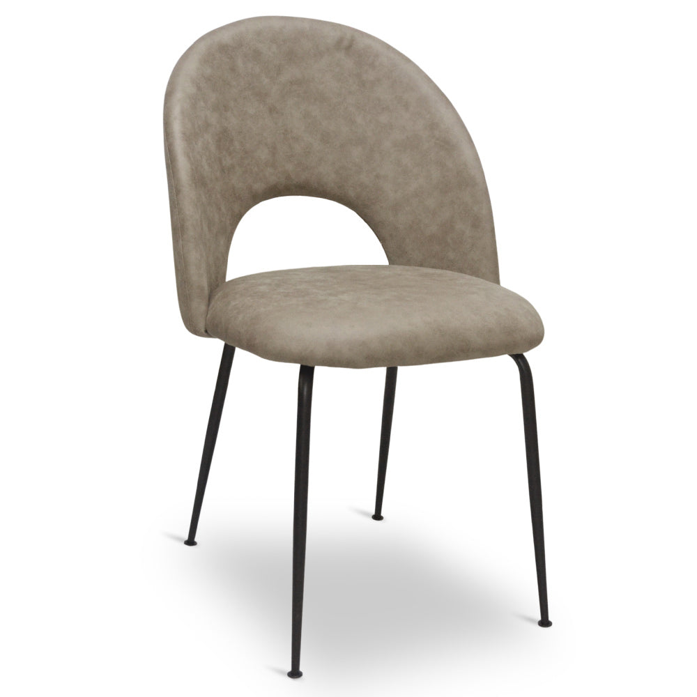 Sedia da sala pranzo Paola in microfibra nabuk tortora con gambe in metallo nero