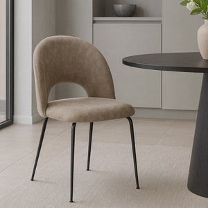 Sedia da sala pranzo Paola in microfibra nabuk tortora con gambe in metallo nero