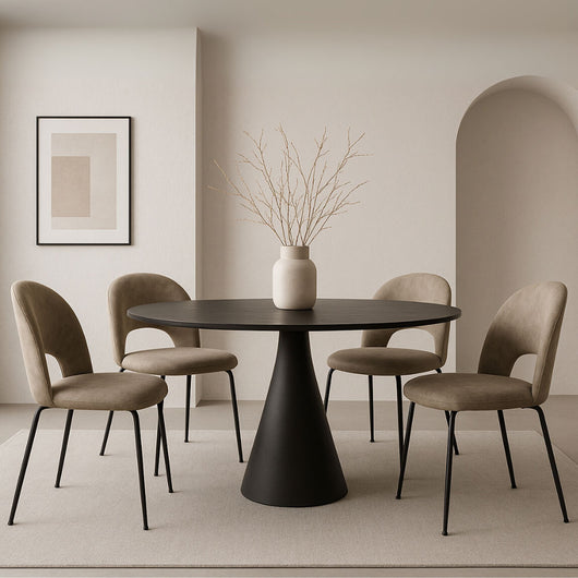 Sedia da sala pranzo Paola in microfibra nabuk tortora con gambe in metallo nero