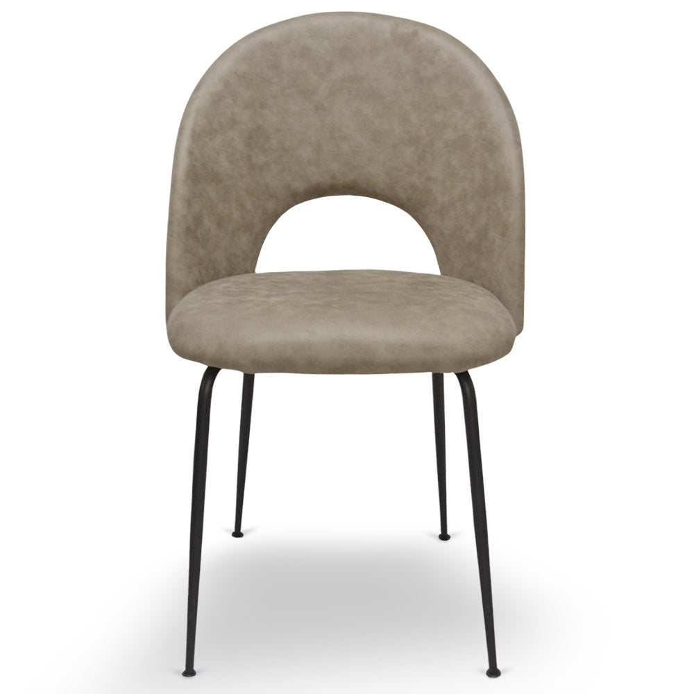 Sedia da sala pranzo Paola in microfibra nabuk tortora con gambe in metallo nero