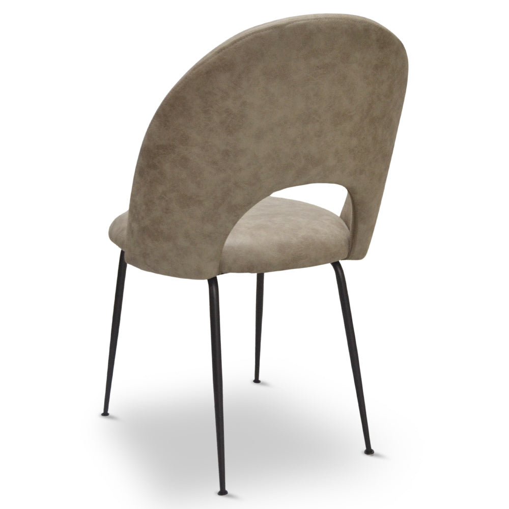 Sedia da sala pranzo Paola in microfibra nabuk tortora con gambe in metallo nero