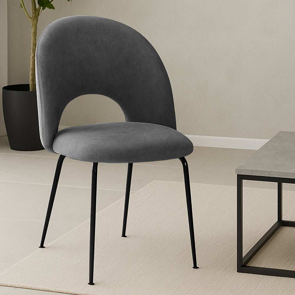 Sedia da sala pranzo Paola microfibra nabuk grigio scuro con gambe metallo nero