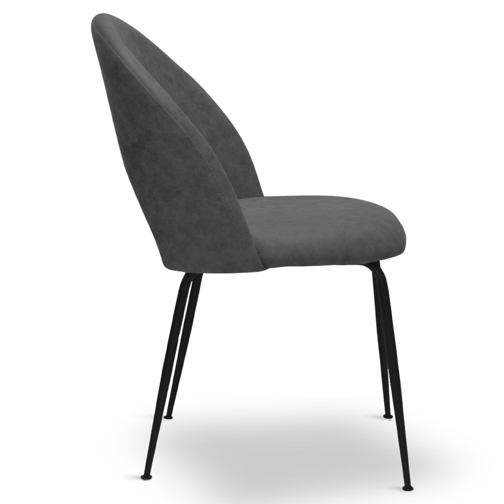 Sedia da sala pranzo Paola microfibra nabuk grigio scuro con gambe metallo nero