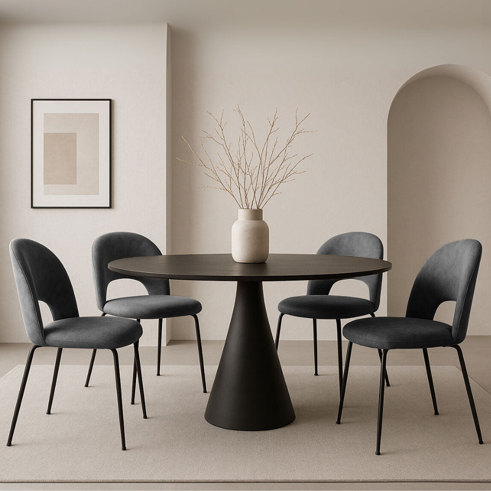 Sedia da sala pranzo Paola microfibra nabuk grigio scuro con gambe metallo nero